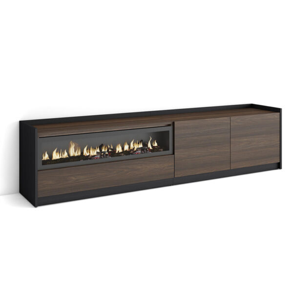 Mueble TV con chimenea VELIA roble oscuro-negro