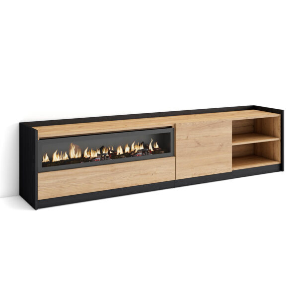 Mueble TV con chimenea VELIA roble claro-negro